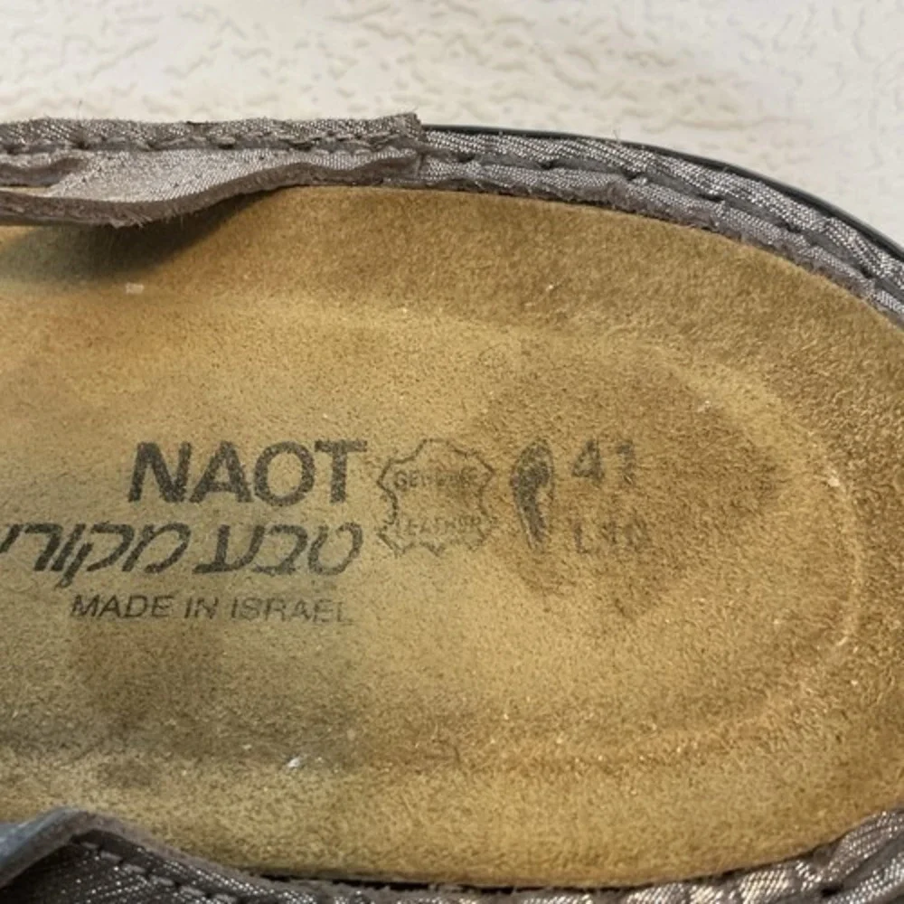 Naot Melody Metallic Road‎ Pewter Leather Double Strap Sandals Women 10 Israel
